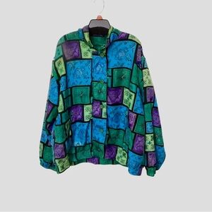 Vintage 100% Silk Colorblock Windbreaker Jacket